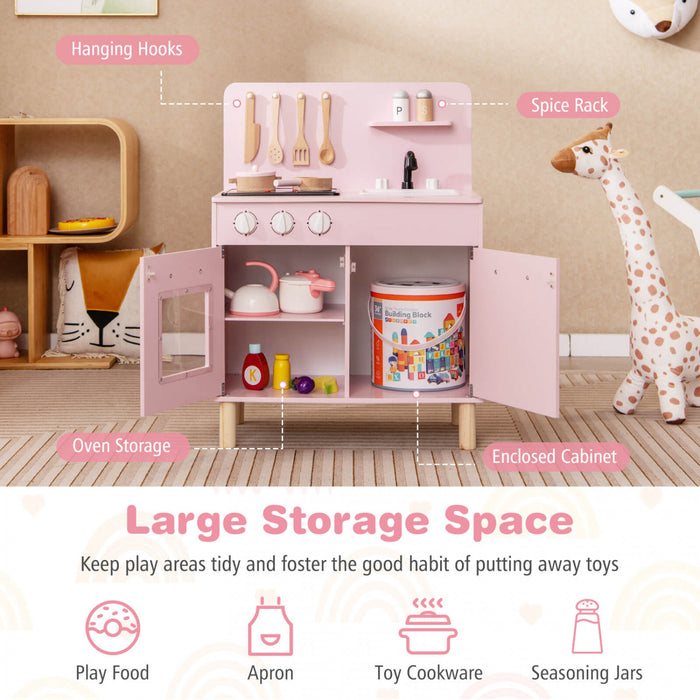 Costway Kids Kitchen Playset Avec Light Up Kitchen & Cooking Sounds Faucet D'evier De Four Rose