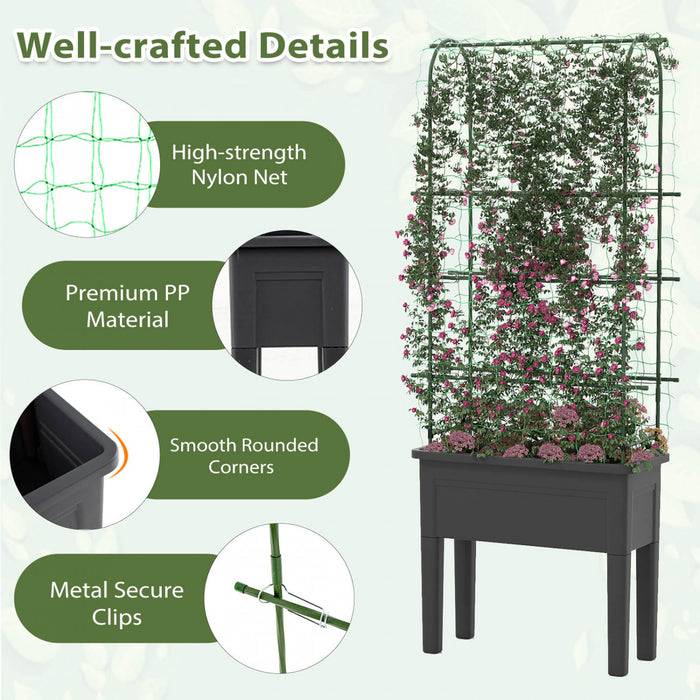 Costway Raised Garden Bed Planter Box Avec Escalade Trellis Indicateur De Niveau D'eau
