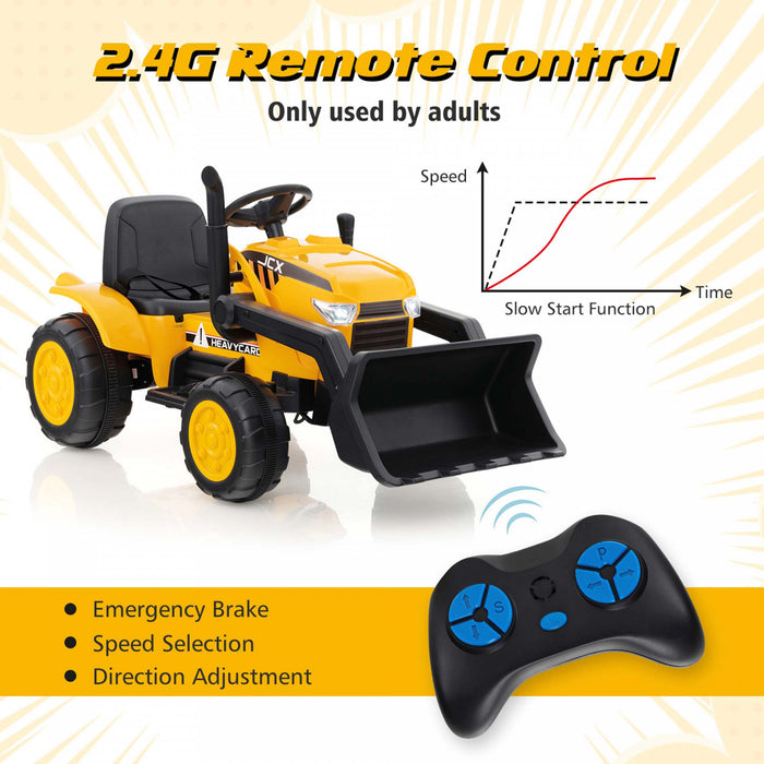 Costway Tractopelle A Pousser Pour Enfant, Tracteur Electrique Avec Bras Et Godet Flexibles & Telecommande, Tractopelle Electrique Avec Musique & Roues Antiderapantes, Cadeau Enfants De 3 -8 Ans