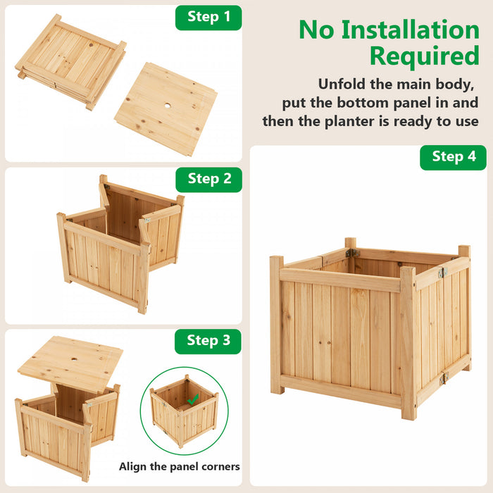 Pot De Fleurs En Bois Pliable, Jardiniere En Bois Avec Trou De Drainage Pour Plante,legume,herbe,fleur Dans Balcon,cour,jardin, 38x38x35cm, Couleur Du Bois