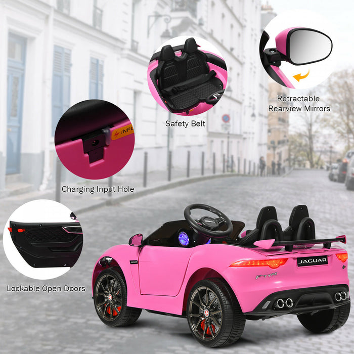 Voiture Electrique 12 V Costway, Voiture Suv Pour Enfants Sous Licence Jaguar Type F Pour Enfants, Avec Interfaces Usb, Tf Et Mp3, Avec Lumieres, Telecommande, Chargeur, Rose