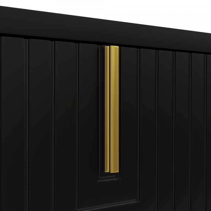 Aspect Meuble TV 63 po avec Portes Texturees et Pieds Dores, Noir