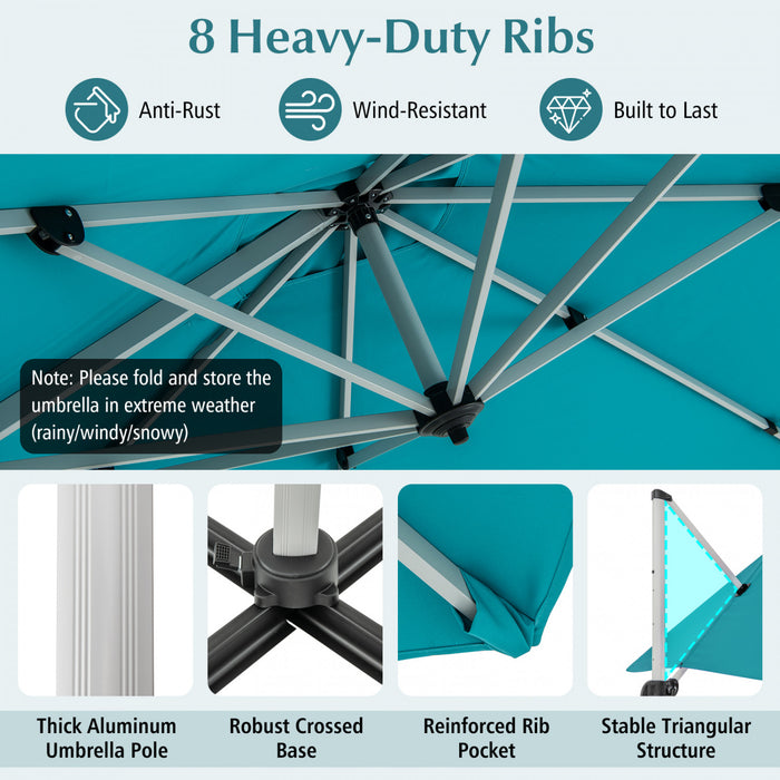 Costway Parasol d'exterieur a bras articule 10 pieds en aluminium suspendu deporte, avec rotation a 360° Bleu