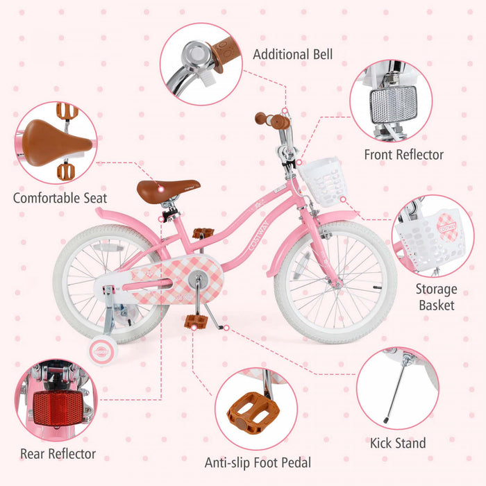 Costway 18\" Enfants Velo Tout-petit Velo Avec Roue De Formation Pour 4-8 Ans Fille Rouge