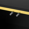 Croma 67 Inch Modern High-Gloss TV Stand with Cable Management and Gold Trim, Black | Croma Meuble TV Moderne Haute Brillance 67 po avec Gestion des Cables et Garniture Doree, Noir