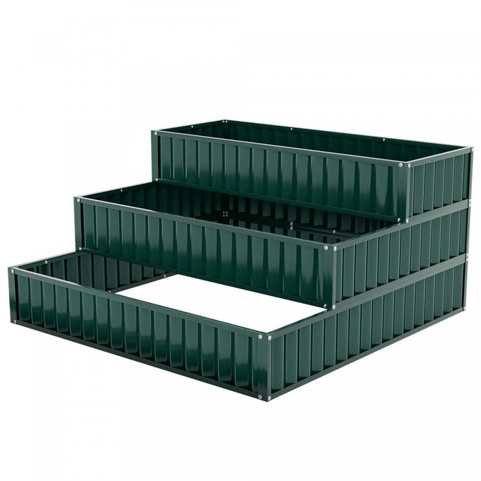 Costway 1 Pc Lit De Jardin Eleve De 3 Niveaux, Boite De Planteur Exterieure Elevee De Metal De 47\" X 47\" X 24\" Vert