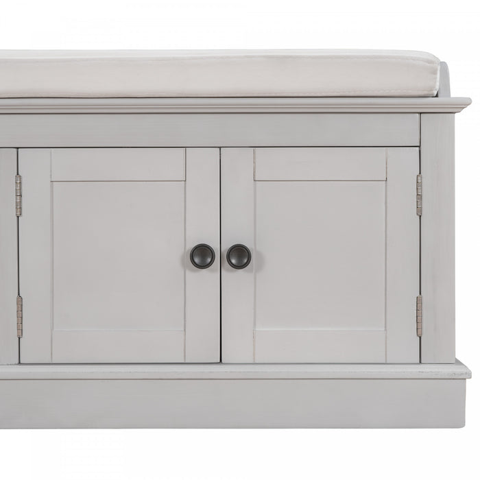 Daniel Banc De Rangement En Bois Massif Avec Armoire A Chaussures A 4 Portes Et Etageres Reglables, Finition Gris Vieilli