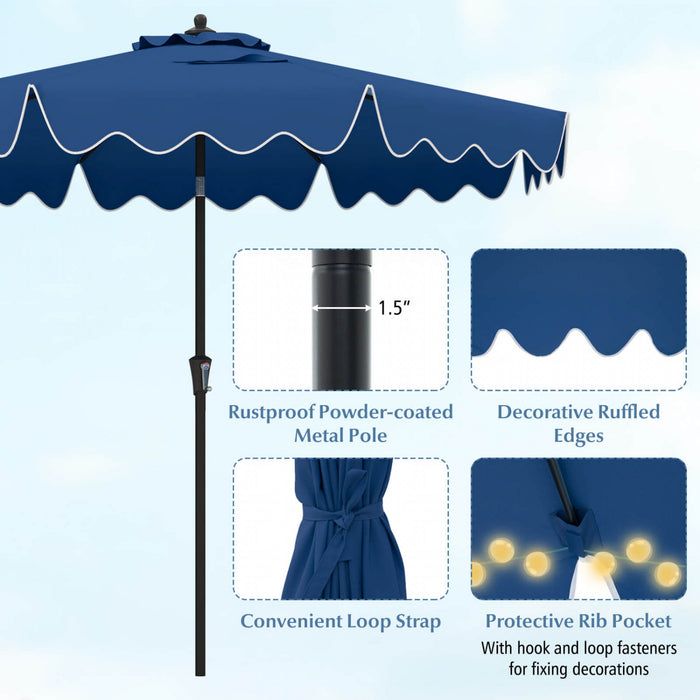 Parasol de patio Costway 9 pieds a deux niveaux de style marche avec toile anti-UV, marine