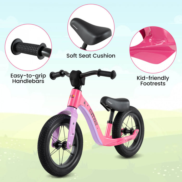 Costway 12 Pouces Magnesium Tout-petit Equilibre Velo Sans Pedale Entrainement Tout-petit Equilibre Velo Rose