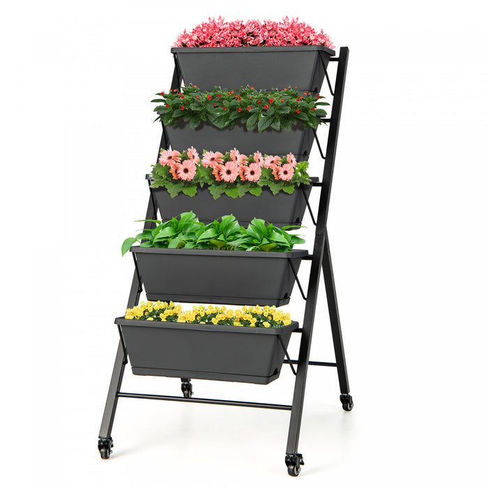 Costway 5-tier Vertical Raised Garden Bed Elevated Planter Avec Roues Et Boites A Conteneurs
