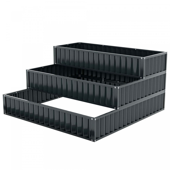 Costway 1 Pcs Lit De Jardin Eleve A 3 Niveaux, Boite De Planteur Exterieure Elevee En Metal De 47\" X 47\" X 24\" Noire