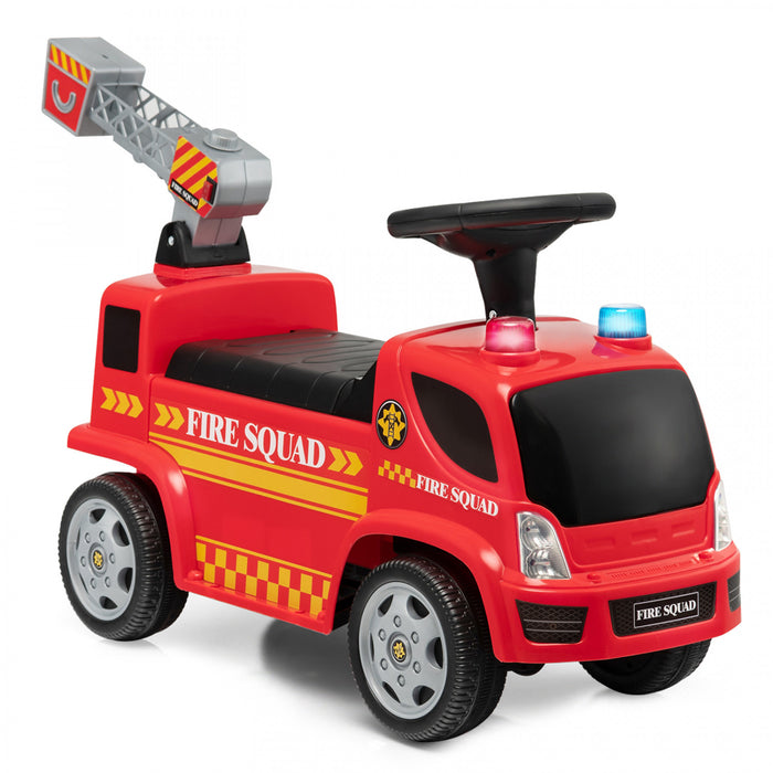 Costway Kids Ride On Fire Truck Foot-to-floor Sliding Push Car W / Musique Et Fabricant De Bulles