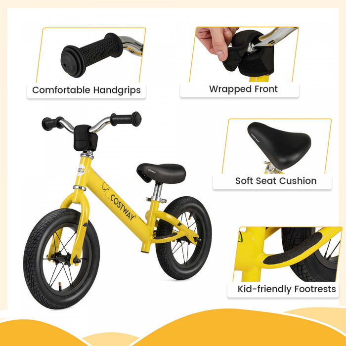 Bicycle D'equilibre Costway 12 Pouces Sans Pedale Bicycle D'entrainement Avec Pneus En Caoutchouc Gonflables Jaune