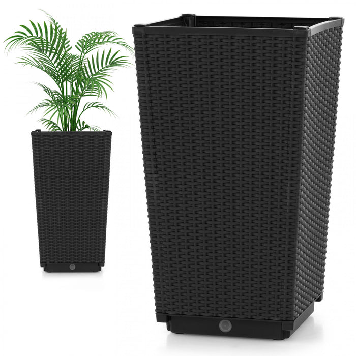 Costway 2pcs Outdoor Wicker Flower Pot 22,5 \"planters Hauts Avec Trou De Drainage Noir