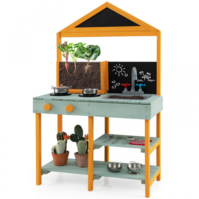 Costway Kids Kitchen Playset Cuisine De Boue Exterieure Avec Planteur De Visionnaire De Racine Evier Amovible