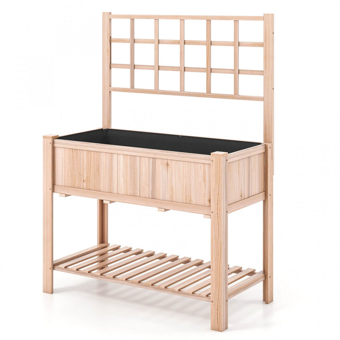 Costway Souleve Lit De Jardin Eleve Boite De Planteur En Bois W / Trellis Et Etagere De Stockage Ouverte