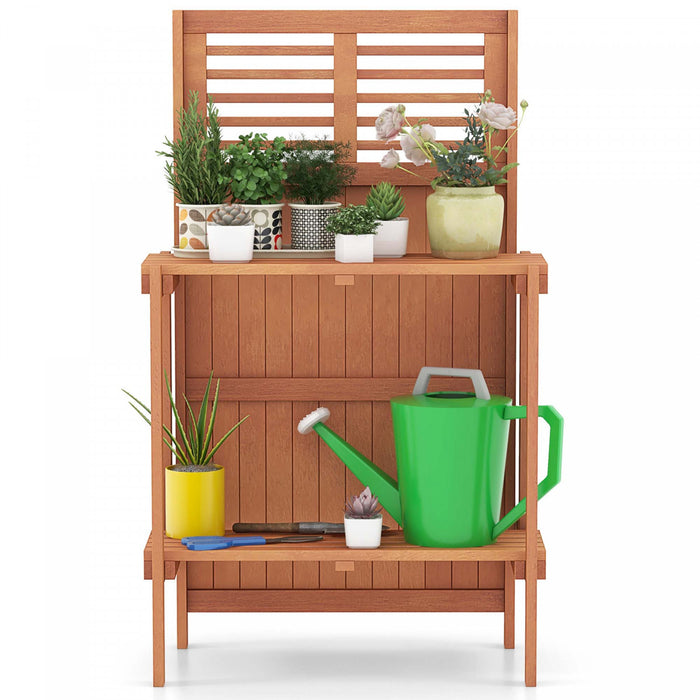 Table De Jardin Etanche En Bois Costway Avec Etagere De Stockage Ouverte A 2 Niveaux