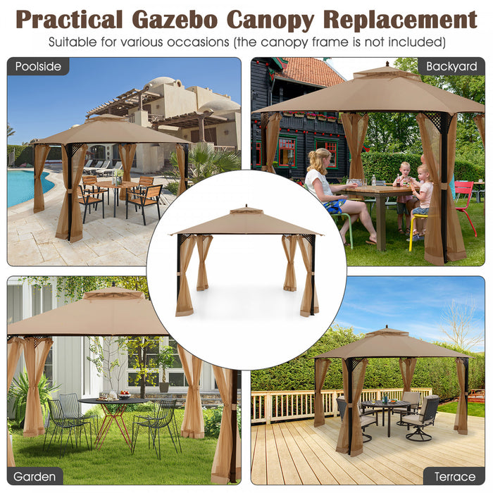 10’ X 12’ Patio Gazebo De Remplacement Couvercle Superieur A 2 Niveaux Canopy Cpai-84 Exterieur Brun