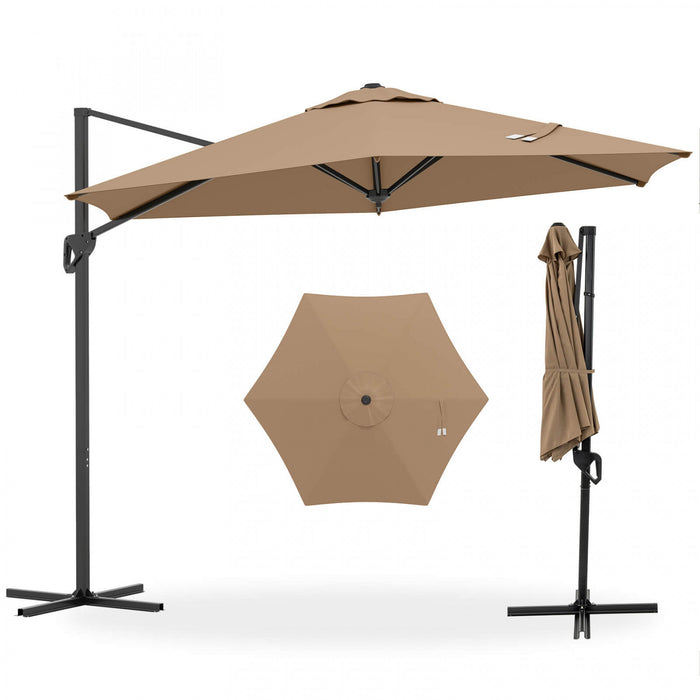 Parasol deporte Costway 9 FT avec haut ventile, parasol suspendu deporte, marron, pour bord de piscine