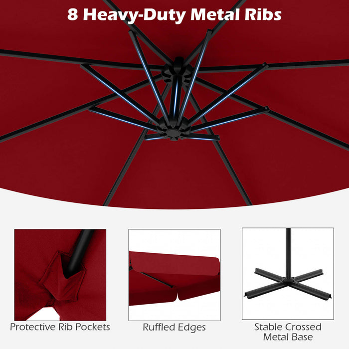 Costway Parasol suspendu deporte de 10 pieds, parasol cantilever de patio avec housse rouge