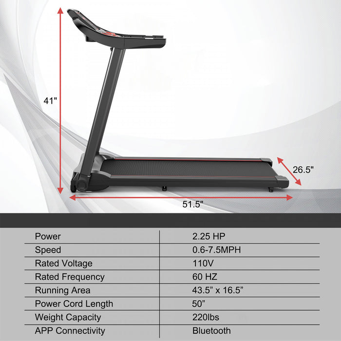 Machine De Course Electrique De Marque Superfit De 2,28 Cv Tapis De Course Avec Haut-parleur Bluetooth Controle Via Une Application