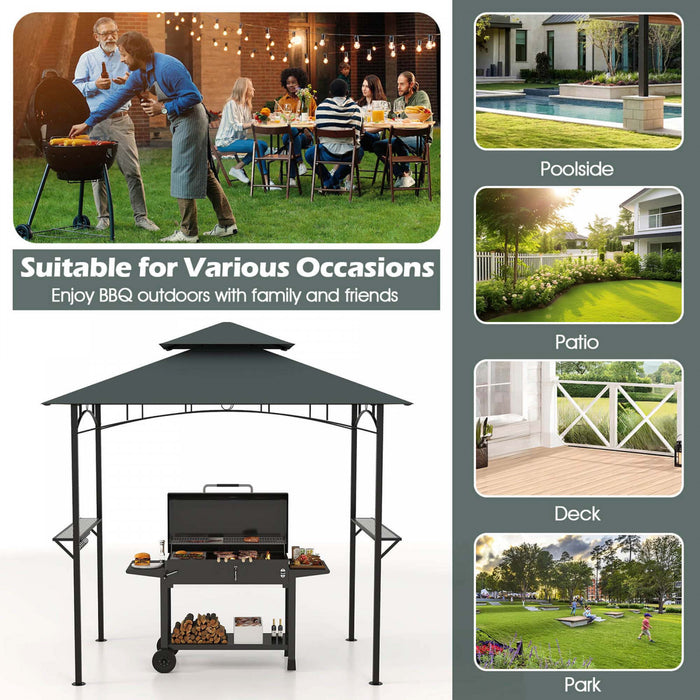 Costway 8’ X 5’ Grill Gazebo Avec 2 Etageres 7 Crochets Cadre En Metal Soft Top Gris