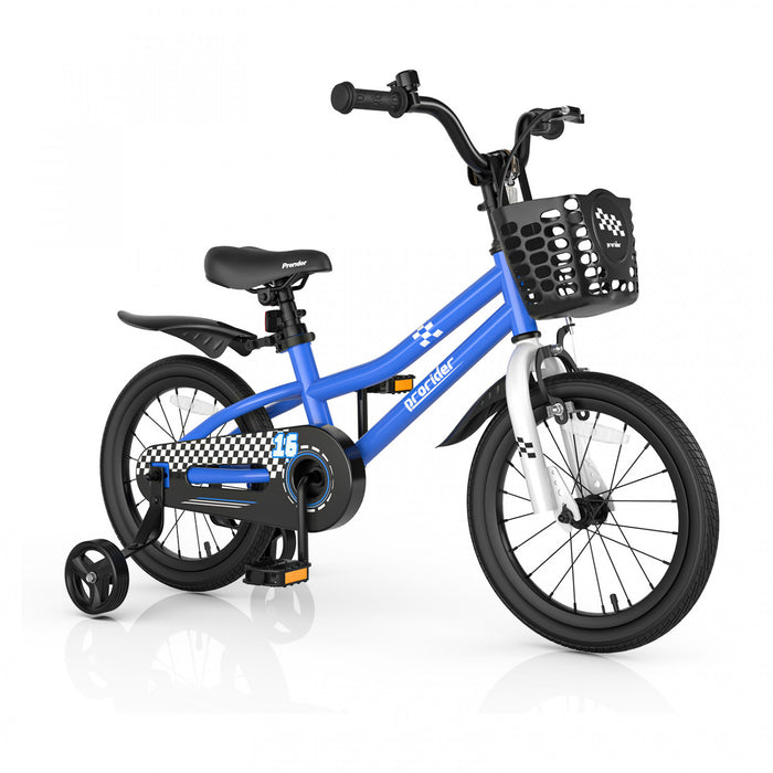 Velo Costway 16\" Pour Enfants Avec Roues D'entrainement Amovibles Et Panier Pour 4-7 Ans Bleu