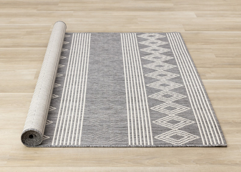Tapis Jackson gris blanc a motifs en rangees, 5'3\" x 7'7\"