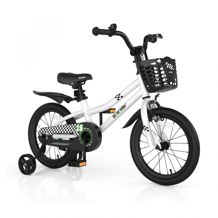 Velo Costway 16\" Pour Enfants Avec Roues D'entrainement Amovibles Et Panier Pour 4-7 Ans Blanc