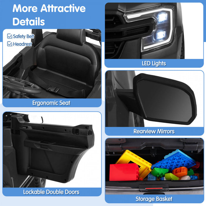 Costway 12v Ford Ranger Enfants Sous Licence Sur Voiture Avec Panier De Stockage A Telecommande Noir