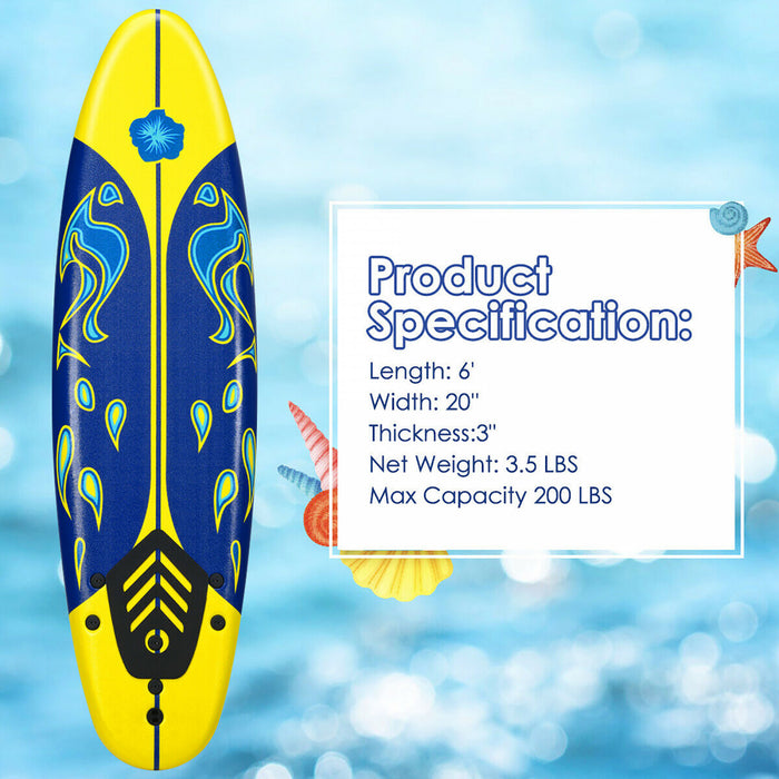 Costway – Planche De Surf De 6’’ A 3 Derives & Leash Pour Enfants, Adultes