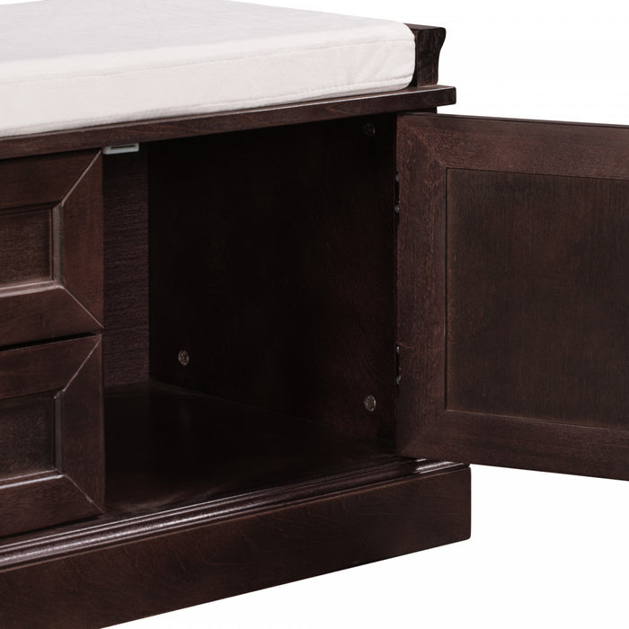 Banc De Rangement Boyce En Bois Massif Avec Meuble A Chaussures 4 Portes Et Coussin, Espresso