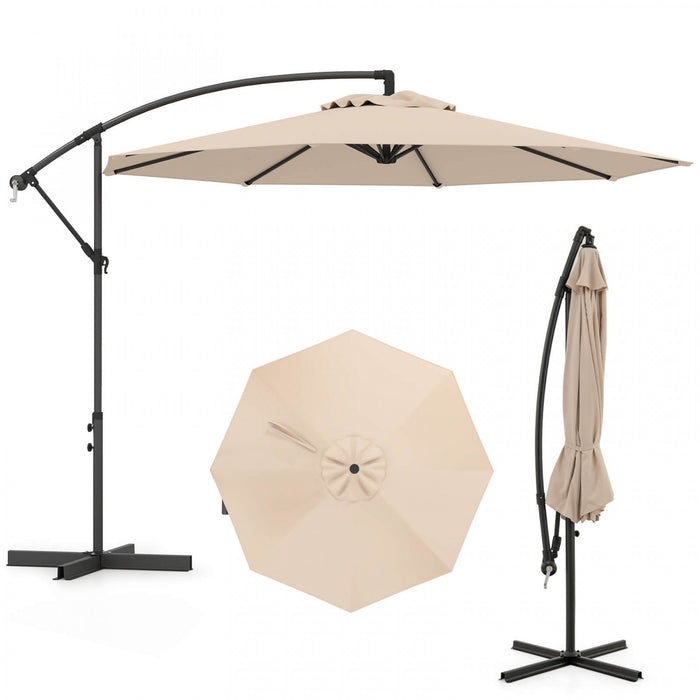 Costway Parasol deporte 10 FT pour terrasse avec 8 baleines, base croisee, inclinable, beige