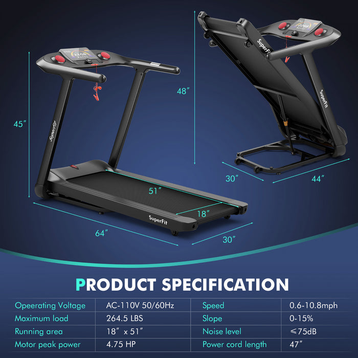 Tapis De Course Pliable Superfit 4,81 Cv Avec Programmes Predefinis Ecran Tactile Voix/application/telecommande