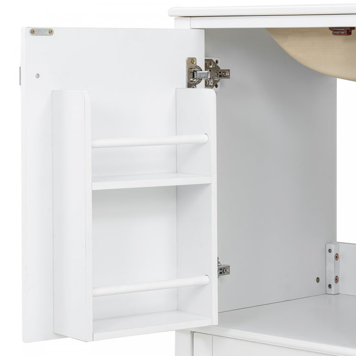 Oliver Meuble-lavabo de salle de bain en bois massif avec lavabo integre et rangement intelligent, blanc