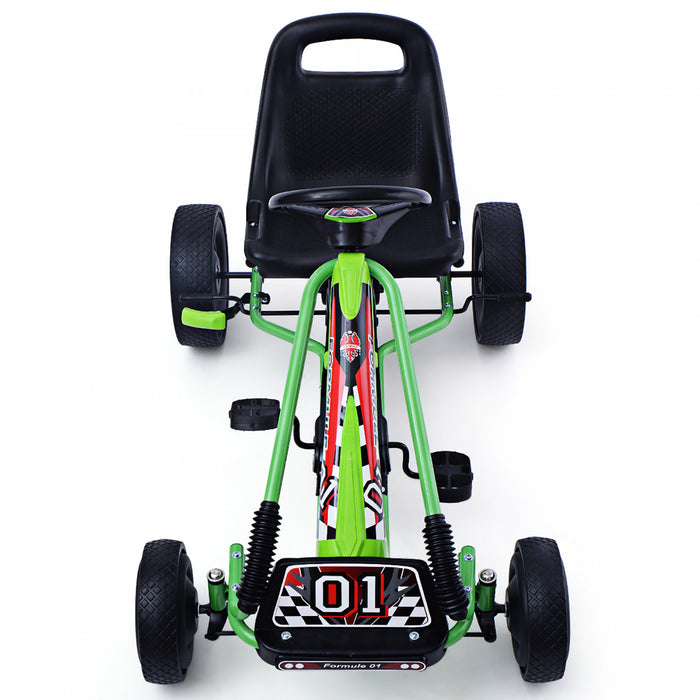 Costway Go Kart 4 Roues Pedale Alimentee Enfants Rouler Sur Jouet W / Siege Reglable Vert