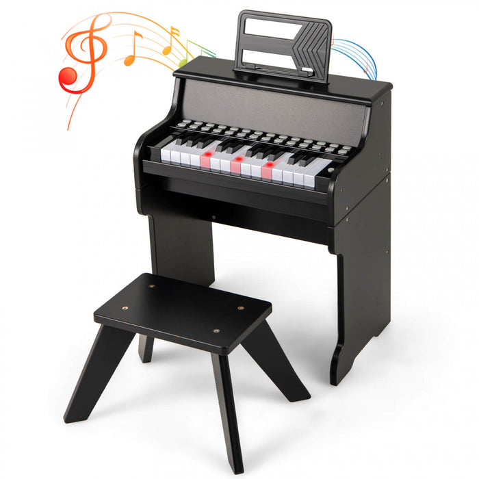 Costway Piano Numerique 25 Touches avec Pupitre, Tabouret, Touches Retroeclairees et Mode Enseignement pour Enfants des 3 Ans - Noir