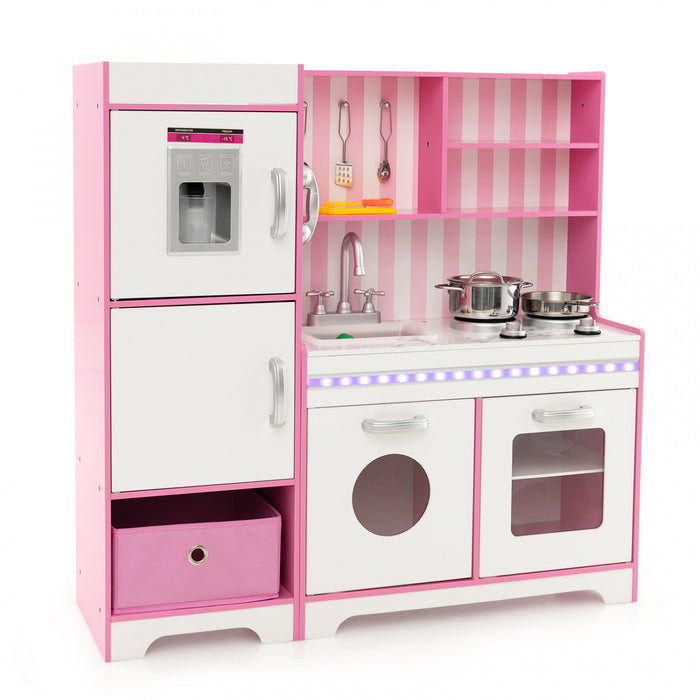 Jouet En Bois Costway Kids Kitchen Playset Avec Lumieres Led Reglables Et Machine A Laver