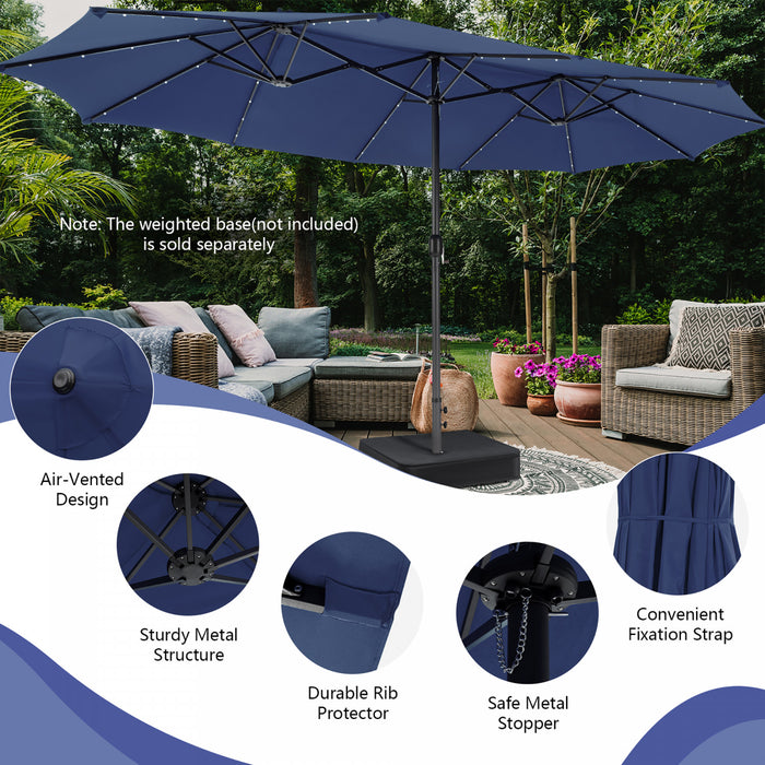 Costway Parasol double face jumeau 15FT pour patio avec 48 LED solaires a manivelle Navy