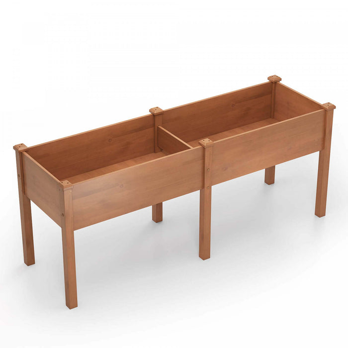 Costway Souleve Lit De Jardin Eleve Boite De Planteur De Bois D'sapin Avec 2 Grandes Zones De Plantation Marron