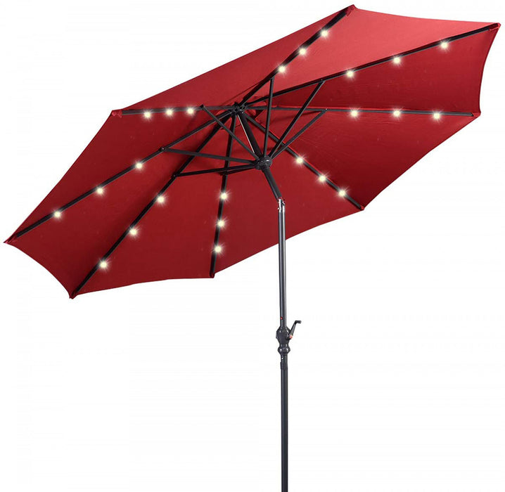 Costway Parasol Solaire de Patio 10ft Lumieres Solaires Exterieur avec Pied de Parasol Mobile de 50 LBS