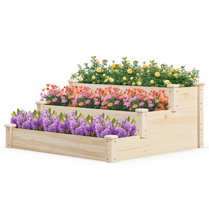 Lit De Jardin Eleve En Bois A 3 Niveaux Costway Avec Planteur De Croissance De Base A Extremite Ouverte Pour La Cour Arriere