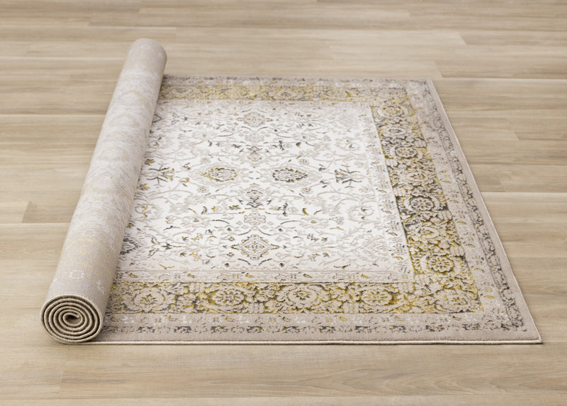 Tapis Zaris creme, jaune et noir elegant classique, 5'3\" x 7'7\"