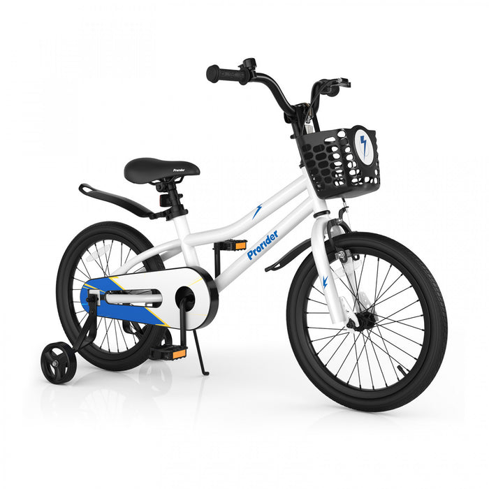 Velo Costway 18\" Pour Enfants Avec Roues D'entrainement Amovibles Et Panier Pour 4-8 Ans Blanc
