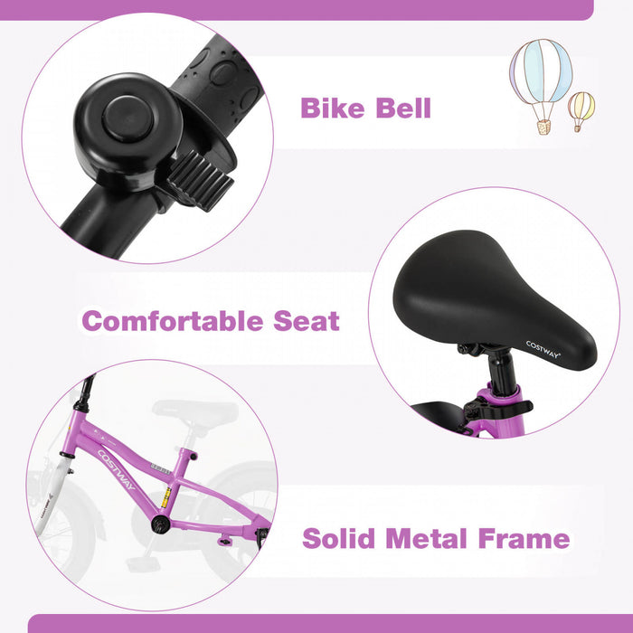Costway 12\" Velo Pour Enfants Pour Garcons Et Filles De 3 A 4 Ans Avec Reflecteurs De Frein A Main Reglables Violet