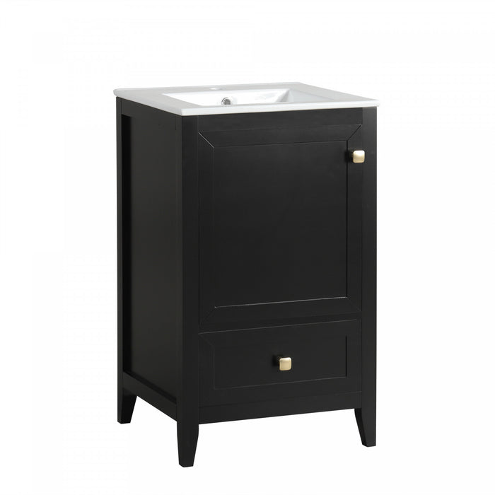 Puret Meuble-Lavabo Simple 20 po avec Etagere de Porte et Tiroir Coulissant, Noir