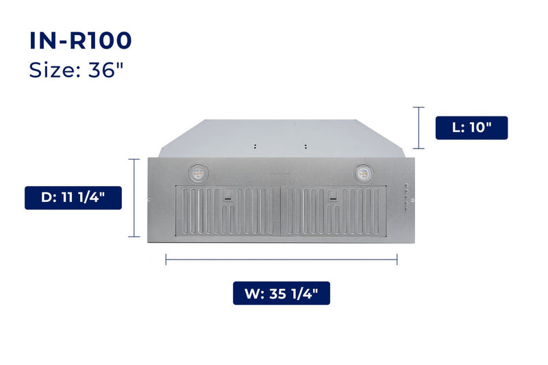 Hotte encastrable convertible de 36 pouces (28,6 cm de profondeur) avec filtre en acier inoxydable