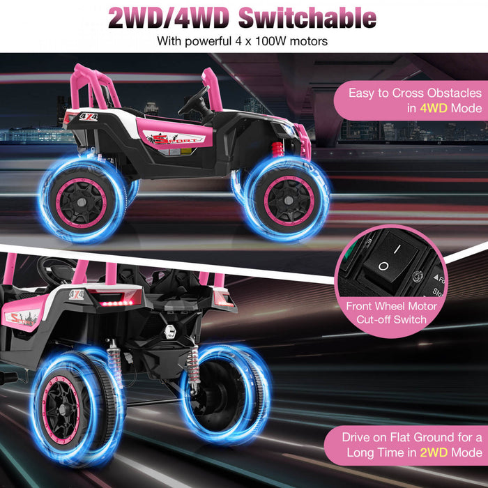 Costway 24v Kids Ride Sur Utv Avec 4 X 100w Puissant Moteur Telecommande Haute/basse Vitesse Rose