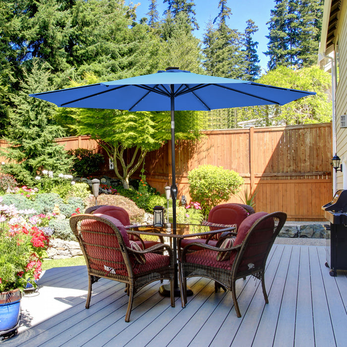 Costway Parasol Solaire de Patio 10FT LED Marche d'Exterieur en Acier Incline avec Manivelle Bleu Neuf