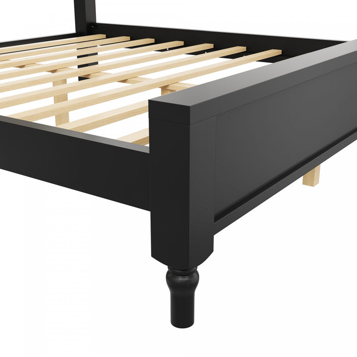 Lit plateforme Miles en bois format Queen avec tete de lit rembourree incurvee, noir